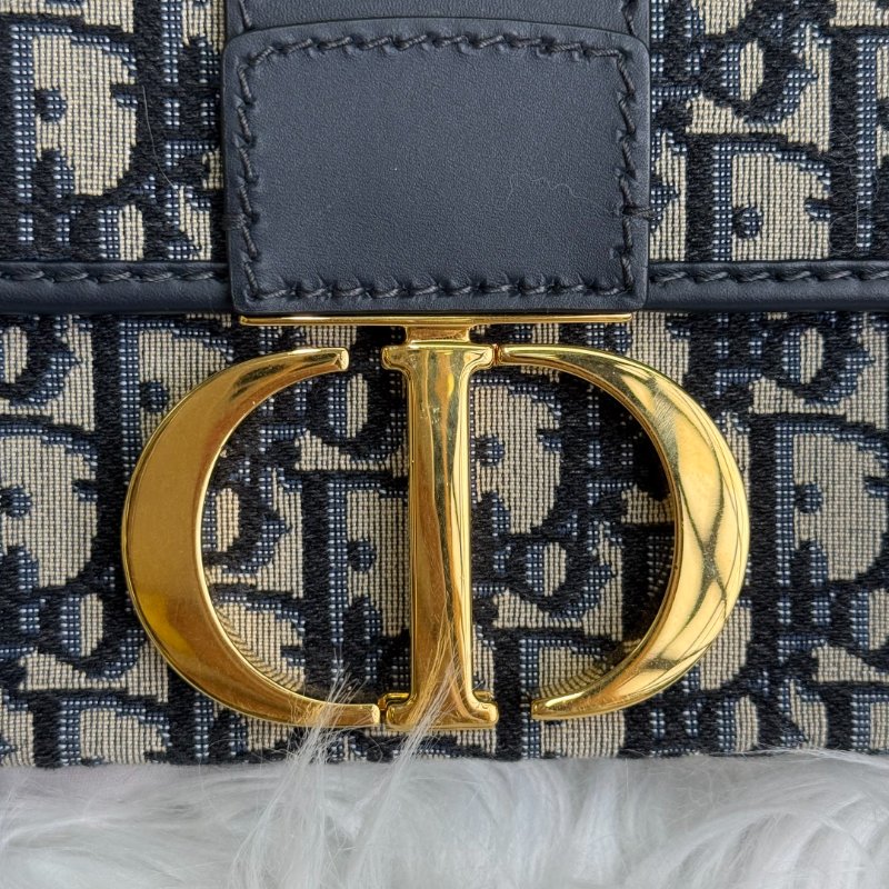 Dior 蒙田包 米色拼藍色拼黑色 老花 塗層帆布拼牛皮 mini-7