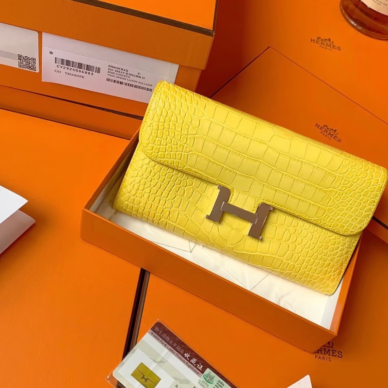 Hermes • Constance M9金盞花黃 銀釦霧面鱷魚皮長夾-1