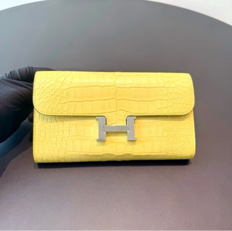 Hermes • Constance M9金盞花黃 銀釦霧面鱷魚皮長夾-3