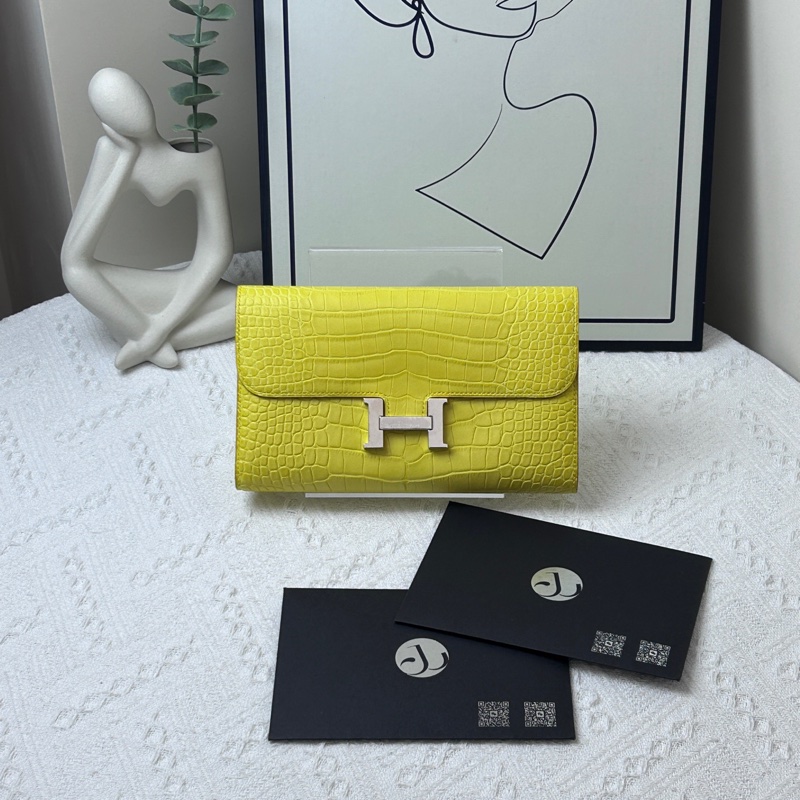 Hermes • Constance M9金盞花黃 銀釦霧面鱷魚皮長夾-5