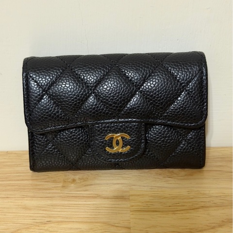Chanel AP0214 黑色 荔枝皮 金釦 卡夾 零錢包 錢包 芯片款