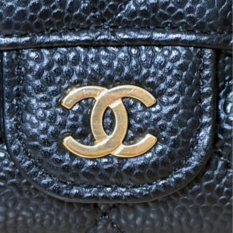 Chanel AP0214 黑色 荔枝皮 金釦 卡夾 零錢包 錢包 芯片款-9