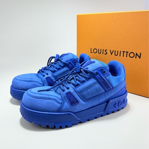 LOUIS VUITTON LV TRAINER藍色胖丁鰐魚壓紋板鞋 9碼 95新