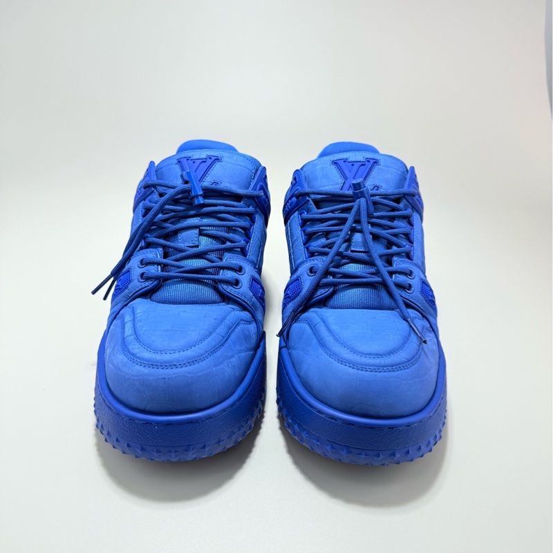 LOUIS VUITTON LV TRAINER藍色胖丁鰐魚壓紋板鞋 9碼 95新-1