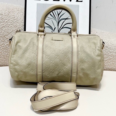 Gucci/古馳 米白色波士頓手提包 單肩斜挎包 枕頭包 底長31cm