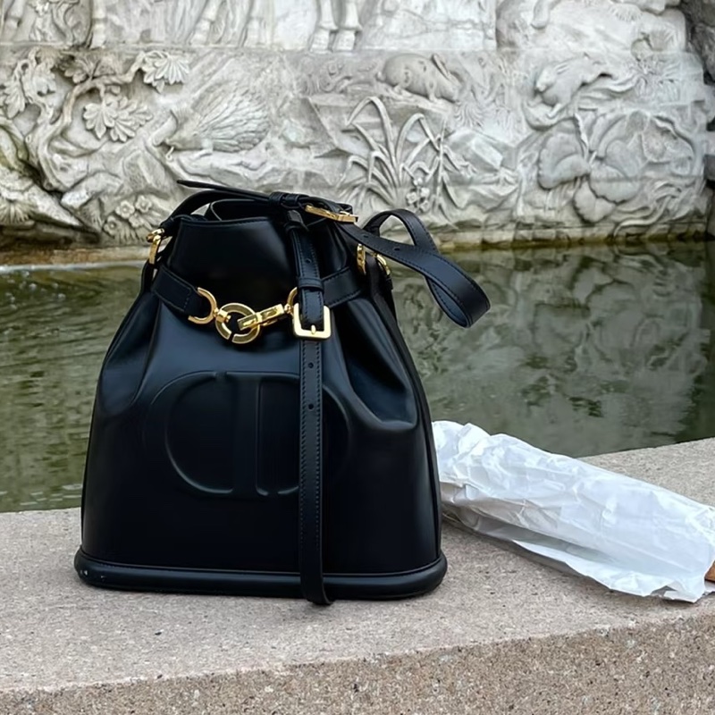 DIOR迪奧C'est系列黑金牛皮大LOGO CD水桶包🧉-10
