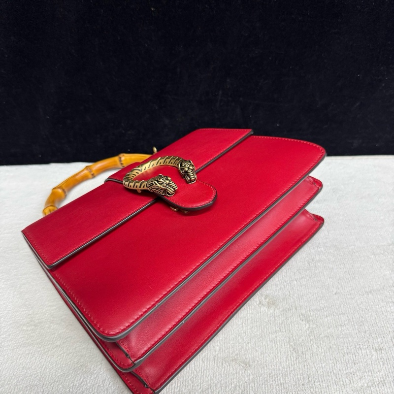 Gucci古馳 紅色全皮竹節酒神手提斜挎包 剪標,成色98新,尺寸26*18*9cm-2