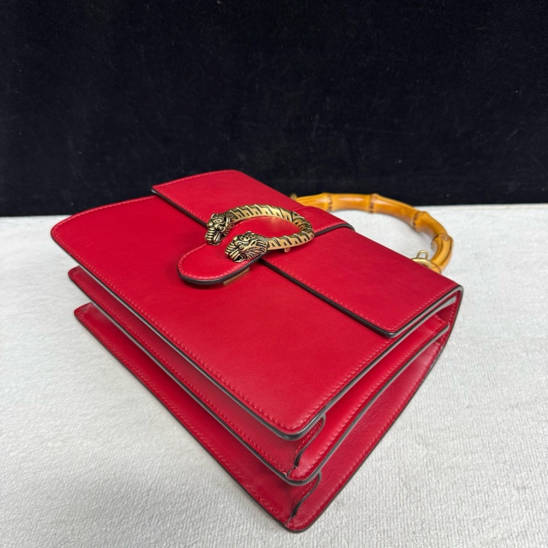 Gucci古馳 紅色全皮竹節酒神手提斜挎包 剪標,成色98新,尺寸26*18*9cm-3