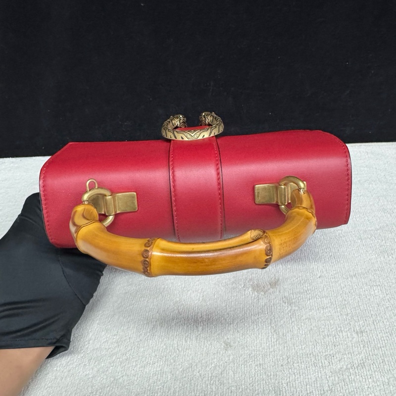 Gucci古馳 紅色全皮竹節酒神手提斜挎包 剪標,成色98新,尺寸26*18*9cm-5