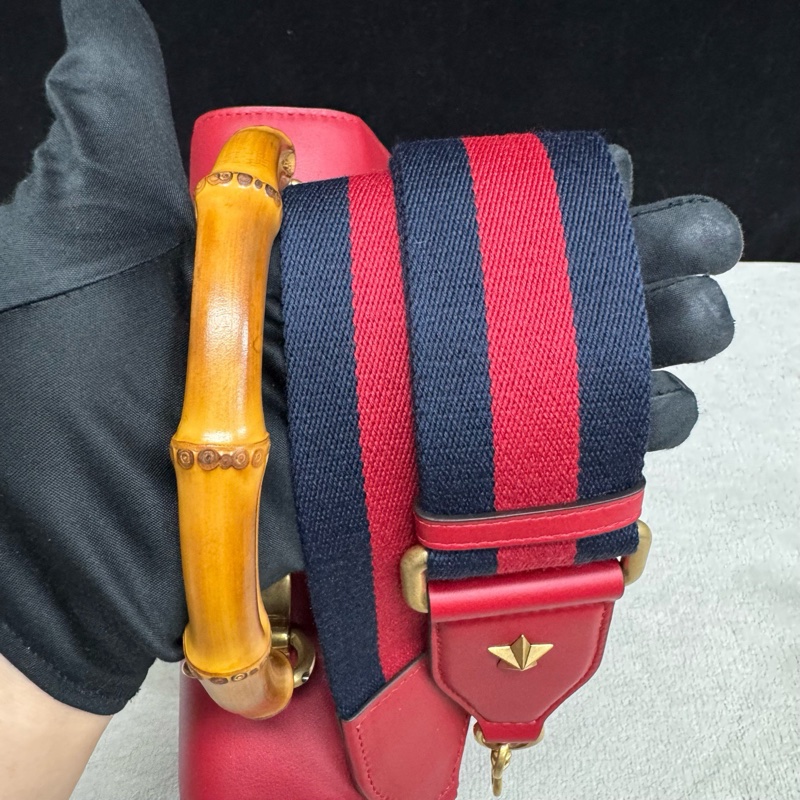 Gucci古馳 紅色全皮竹節酒神手提斜挎包 剪標,成色98新,尺寸26*18*9cm-6