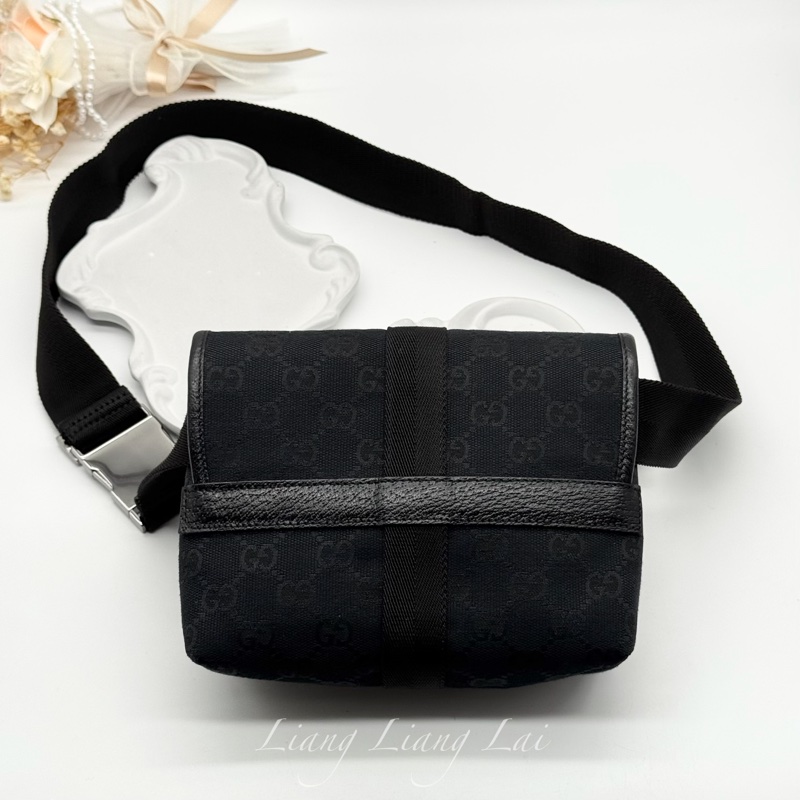 GUCCI 古馳 經典GG黑色提花布腰包|斜背包-1