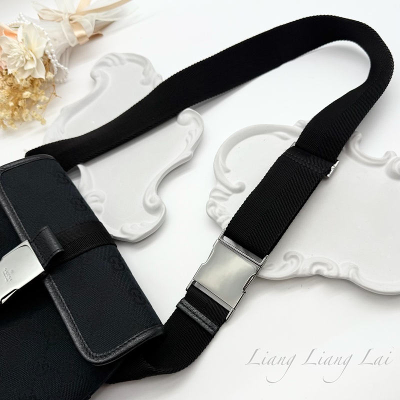 GUCCI 古馳 經典GG黑色提花布腰包|斜背包-12