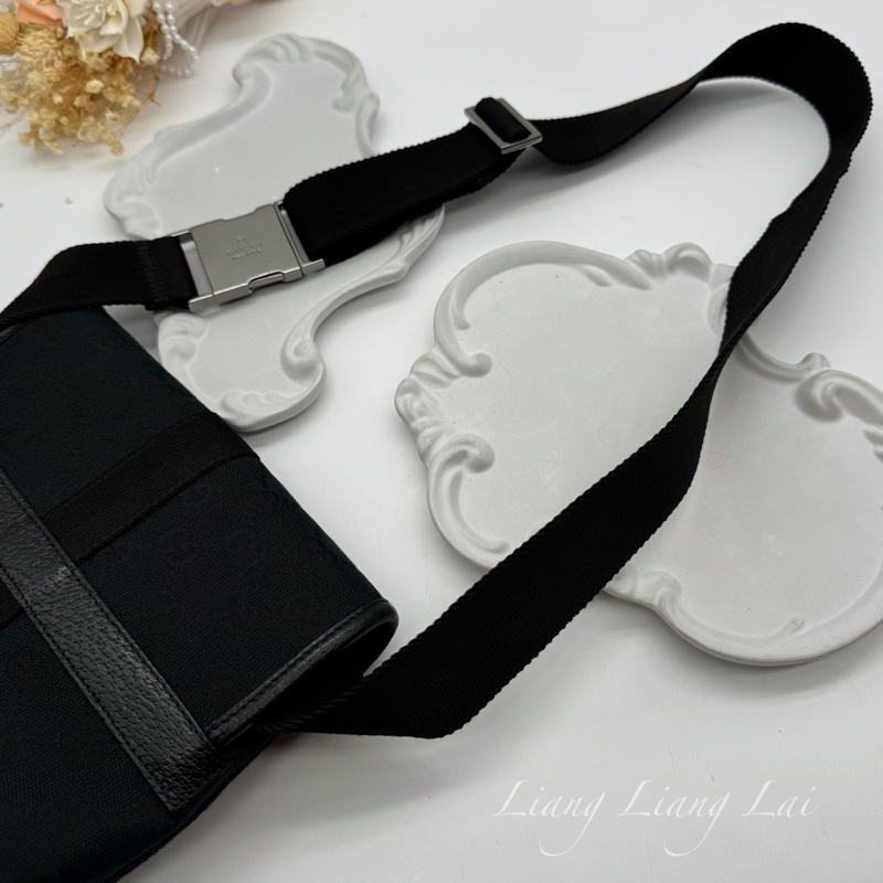 GUCCI 古馳 經典GG黑色提花布腰包|斜背包-13