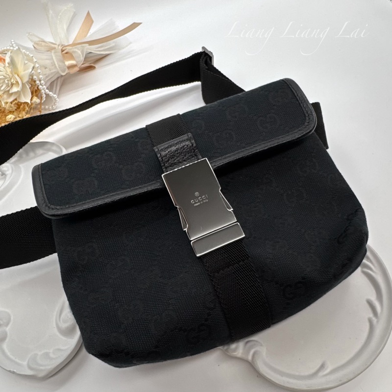 GUCCI 古馳 經典GG黑色提花布腰包|斜背包-16