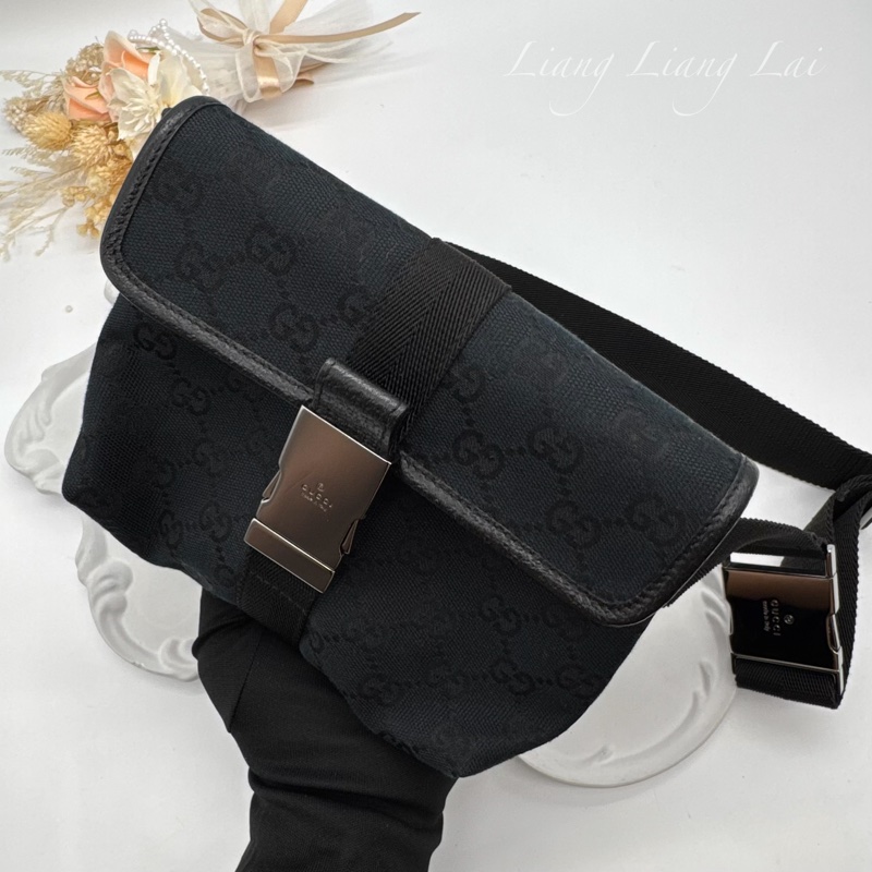GUCCI 古馳 經典GG黑色提花布腰包|斜背包-18