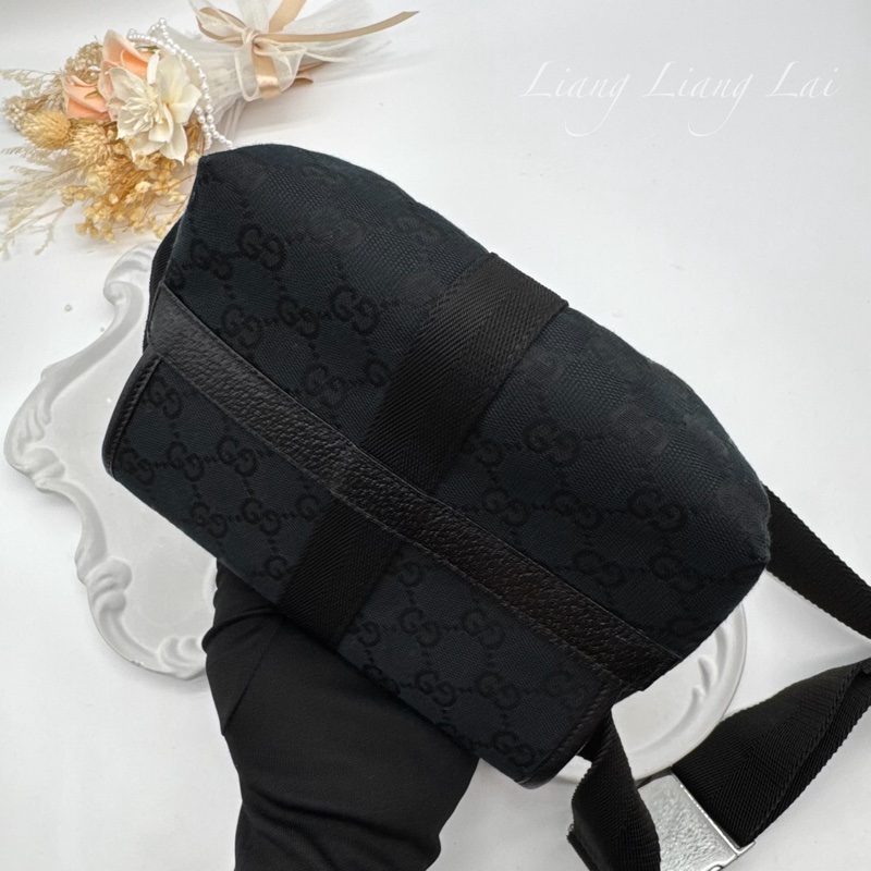 GUCCI 古馳 經典GG黑色提花布腰包|斜背包-19