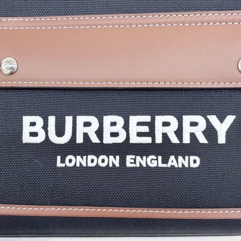 Burberry/博柏利黑色帆布拼焦糖色配皮mini手提單肩斜挎托特包。-13