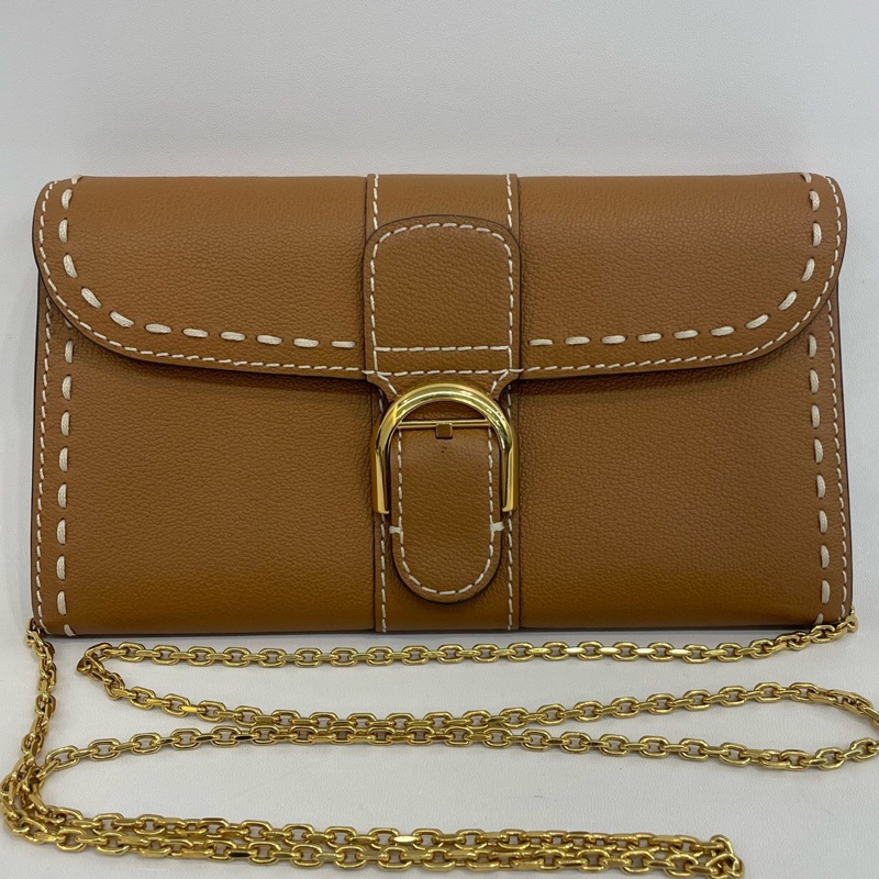 DELVAUX 德爾沃Brillant woc焦糖色外縫單肩斜挎包。-0