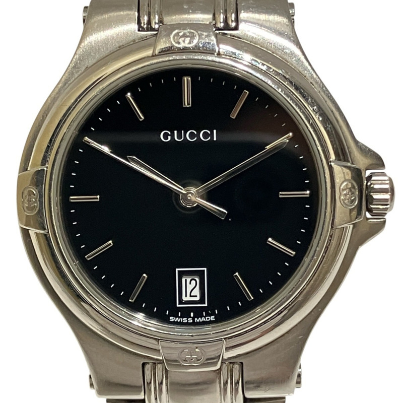 Gucci GUCCI腕錶,總重105.4公克,不鏽鋼錶殼,石英機芯,黑色錶盤,型號9040M-0