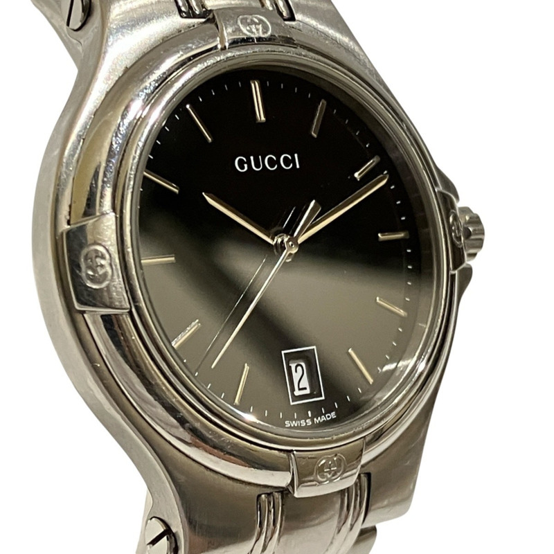 Gucci GUCCI腕錶,總重105.4公克,不鏽鋼錶殼,石英機芯,黑色錶盤,型號9040M-3