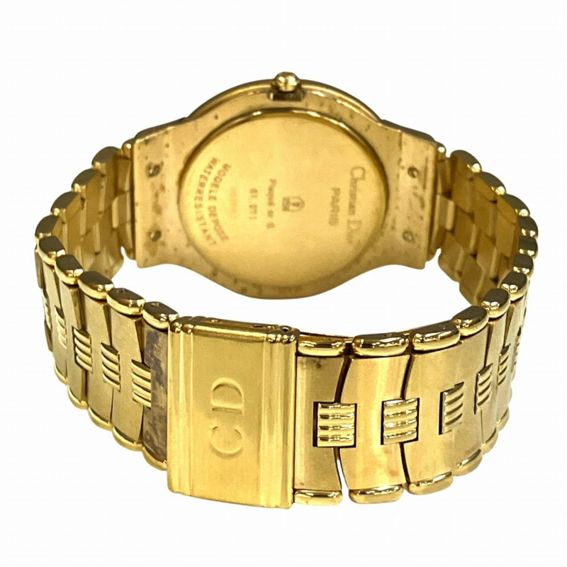 Christian Dior 月相三曆腕錶,總重 70.6 克,鍍金飾面,石英機芯,白色錶盤,貨號 61.271-5