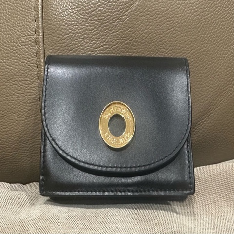 BURBERRY 黑色皮革圓形金扣零錢包