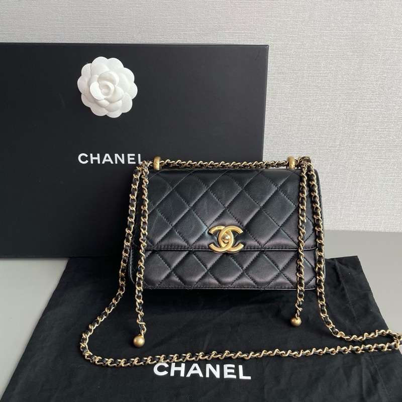 💎Chanel香奈兒|黑金雙珠鏈條包|98新|芯片款-1