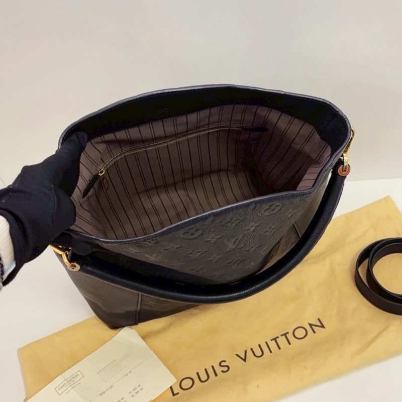 Louis Vitton路易威登黑金麻花肩帶全皮壓花Melie Hobo三用托特包-12
