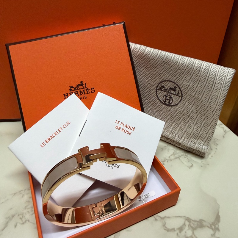 【降價正品】Hermès 愛馬仕 Clic H 手環 GM / 玫瑰金 / 糖漬栗子色 (Marron Glacé)-1