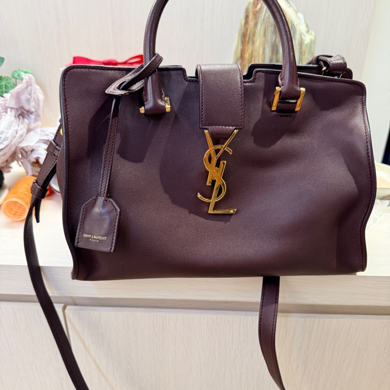 Ysl 女包 酒紅色 手提包 肩背包 容量大-10