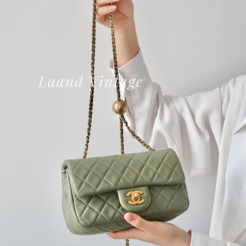 Chanel • Cf 20 牛油果綠金釦金球大Mini 芯片款✨-1