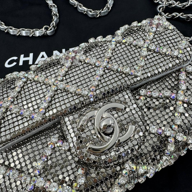 Chanel 2022 Rhinestone Strass & Metal Mini Flap Bag with Silver Tone Hardware-1