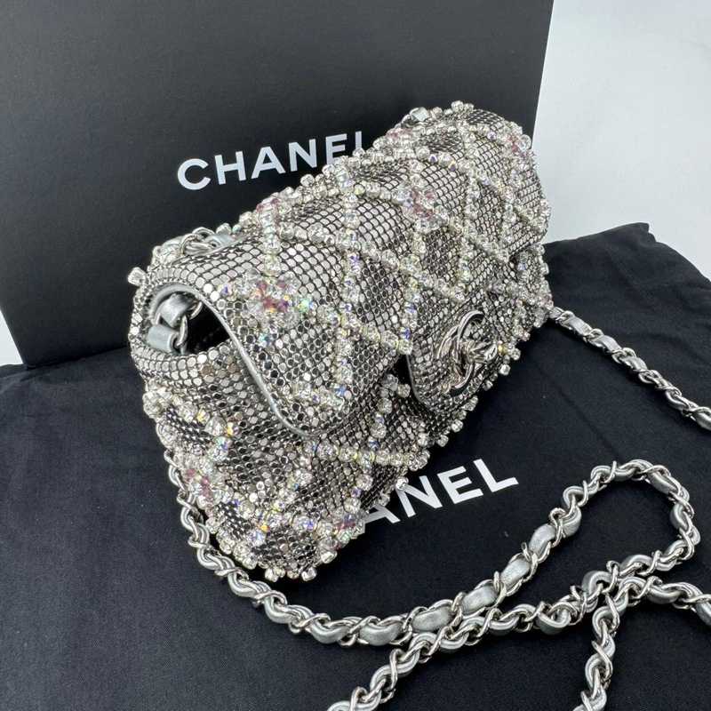 Chanel 2022 Rhinestone Strass & Metal Mini Flap Bag with Silver Tone Hardware-2