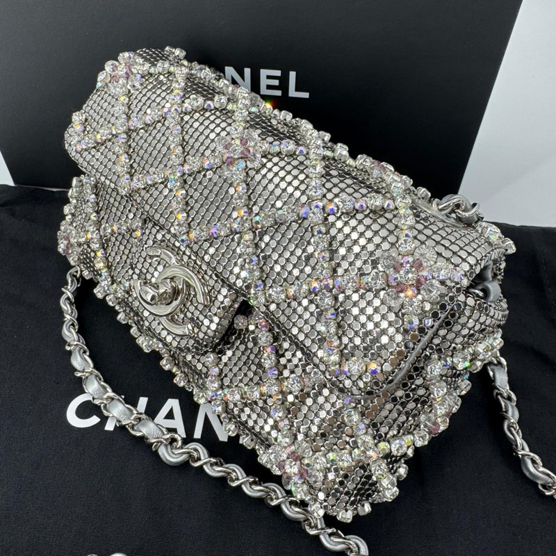 Chanel 2022 Rhinestone Strass & Metal Mini Flap Bag with Silver Tone Hardware-3