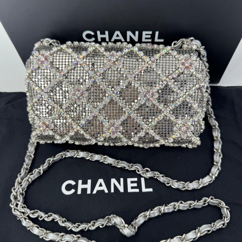 Chanel 2022 Rhinestone Strass & Metal Mini Flap Bag with Silver Tone Hardware-4