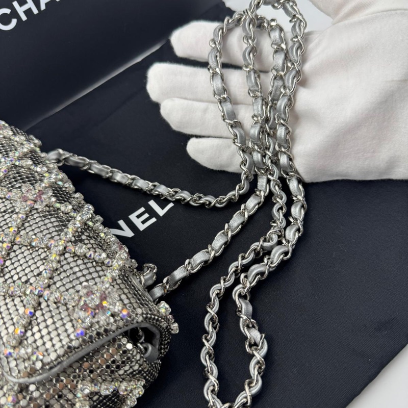 Chanel 2022 Rhinestone Strass & Metal Mini Flap Bag with Silver Tone Hardware-8