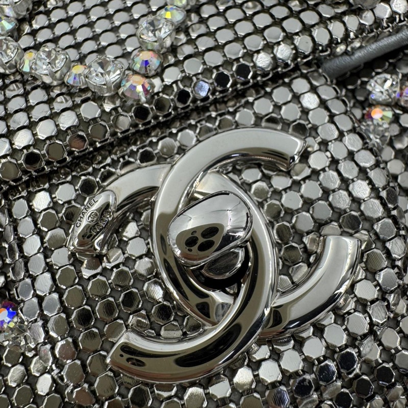 Chanel 2022 Rhinestone Strass & Metal Mini Flap Bag with Silver Tone Hardware-9