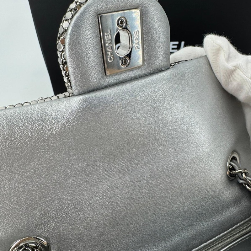 Chanel 2022 Rhinestone Strass & Metal Mini Flap Bag with Silver Tone Hardware-11