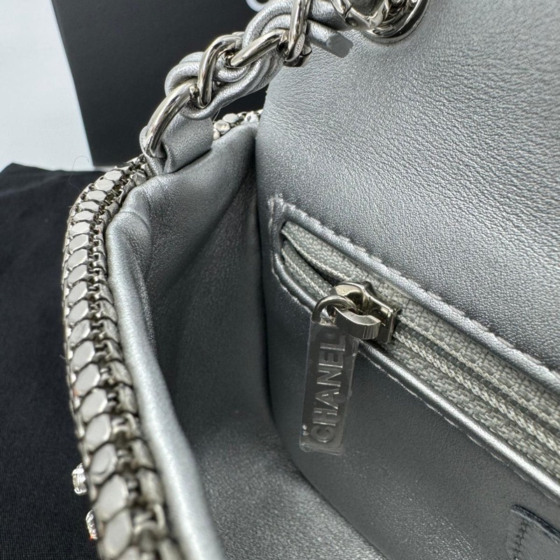 Chanel 2022 Rhinestone Strass & Metal Mini Flap Bag with Silver Tone Hardware-12