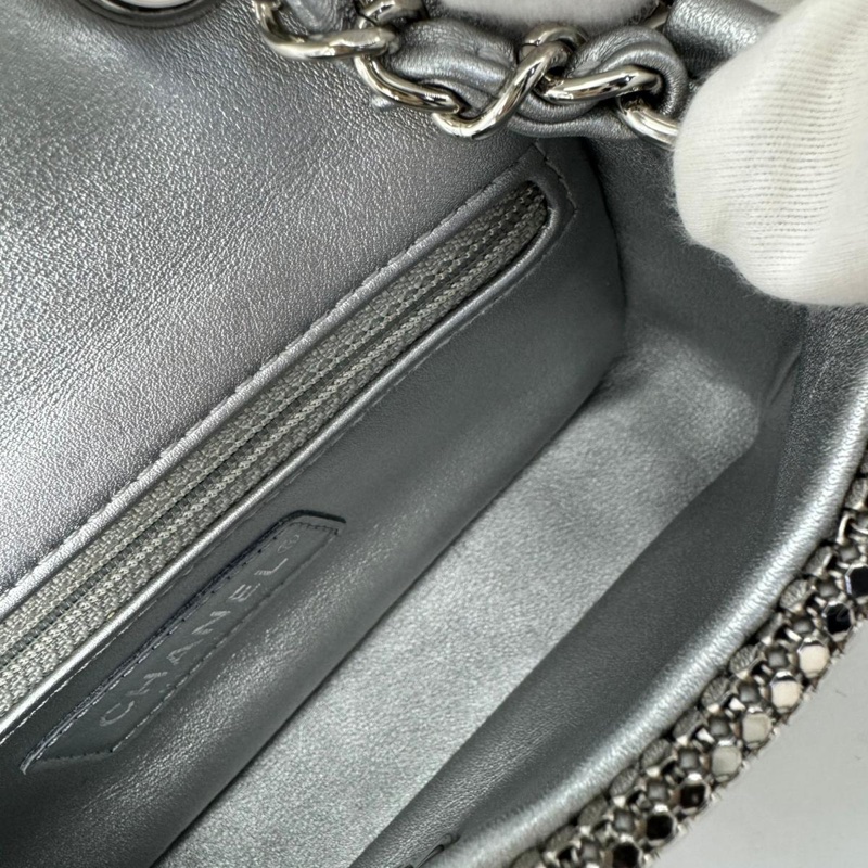 Chanel 2022 Rhinestone Strass & Metal Mini Flap Bag with Silver Tone Hardware-14