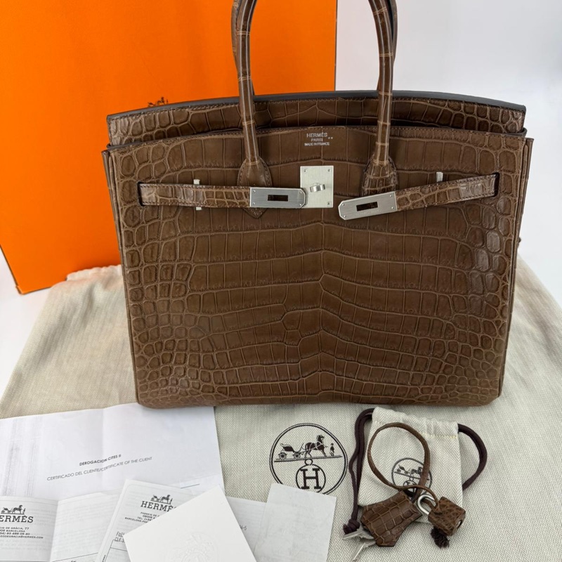 Hermès Birkin 35 Gris Éléphant Matte Niloticus Crocodile with PHW-1