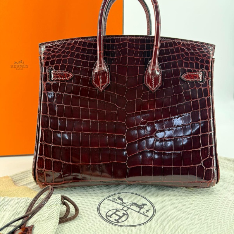 Hermes Birkin 25 Bordeaux Crocodile Leather Handbag with GHW-2