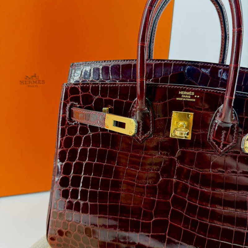 Hermes Birkin 25 Bordeaux Crocodile Leather Handbag with GHW-3