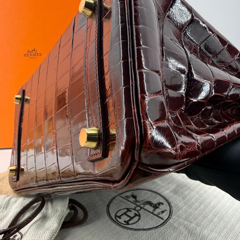 Hermes Birkin 25 Bordeaux Crocodile Leather Handbag with GHW-11