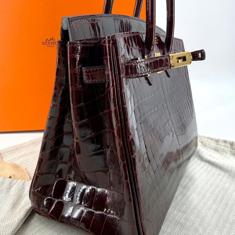 Hermes Birkin 25 Bordeaux Crocodile Leather Handbag with GHW-16
