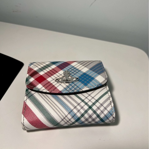 Vivienne Westwood Madras Check  西太后 格紋短夾 銀色土星