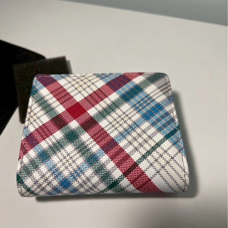 Vivienne Westwood Madras Check 西太后 格紋短夾 銀色土星-3