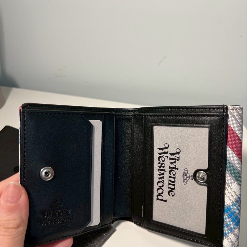 Vivienne Westwood Madras Check 西太后 格紋短夾 銀色土星-5