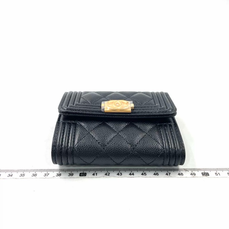全套Chanel Leboy黑金牛皮短款錢包-15