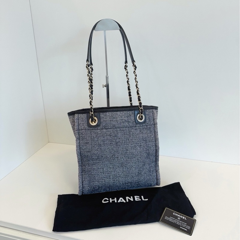 💎Chanel香奈兒｜黑灰色字母沙灘包｜小號｜保卡31開-1